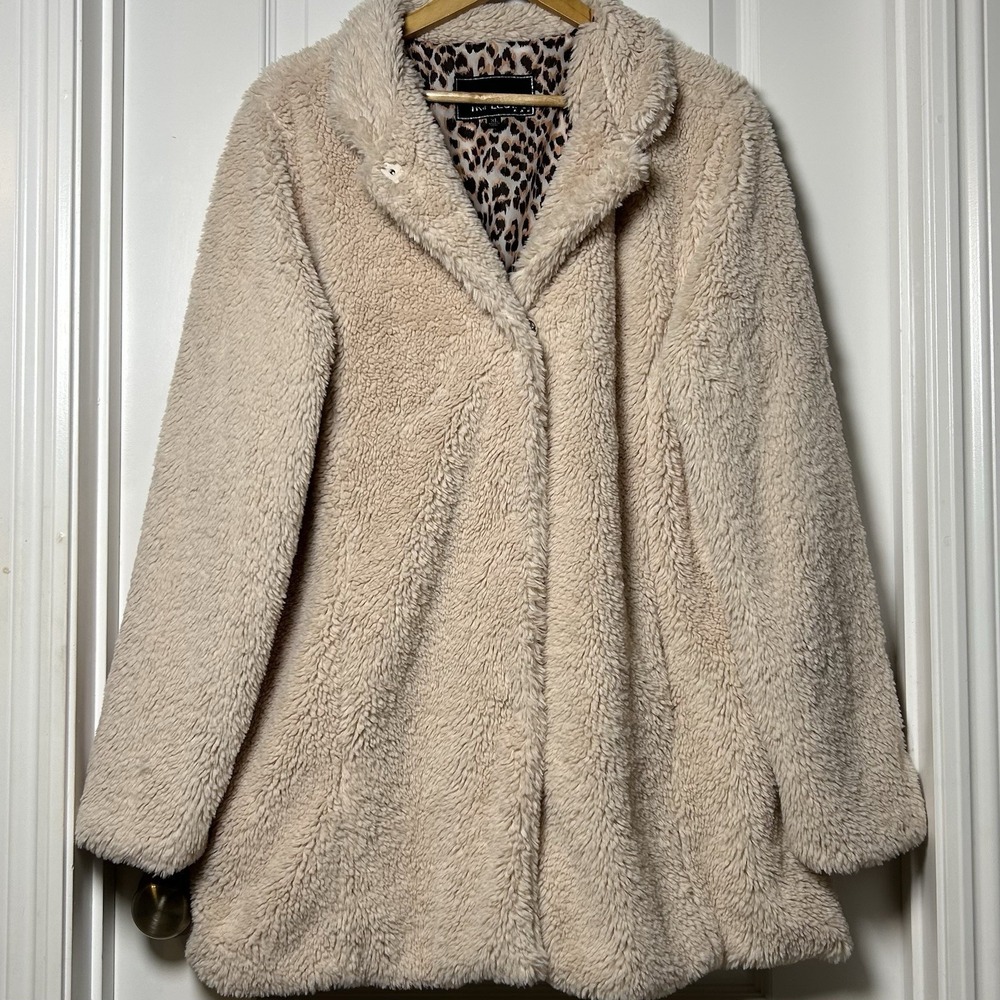 Triple Star Beige Teddy Faux‎ Fur Luxe Oversized Plush Coat Y2K Mob Wife Style